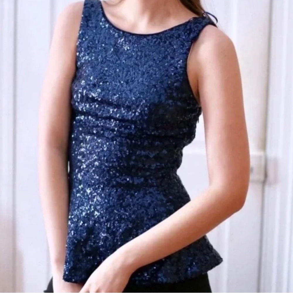 Elegant Navy Sequin Sleeveless Top